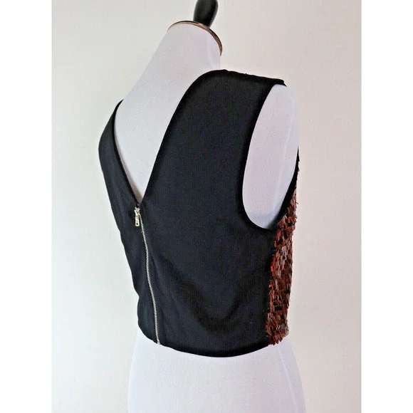 Ali & Jay Size L Disco Ball Copper Sequin Crop Top Black Zip Back - Picture 7 of 13